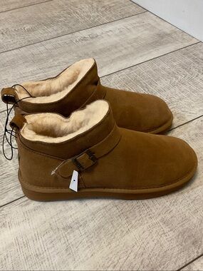 PAWZ Suede Shearling-Lined Ankle Boots in Chestnut Brown
